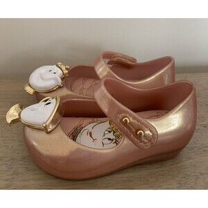 Mini Melissa Toddler Beauty & Beast Rose Gold Mary Jane Shoes Size 5